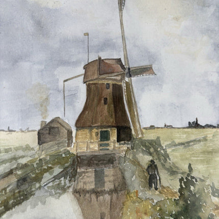 Aquarel Dutch Windmill Hand Made Glass Covered Art Holland Vintage OOAK item - HollandArtShop