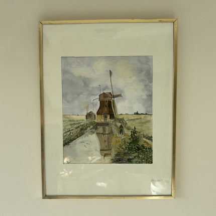Aquarel Dutch Windmill Hand Made Glass Covered Art Holland Vintage OOAK item - HollandArtShop