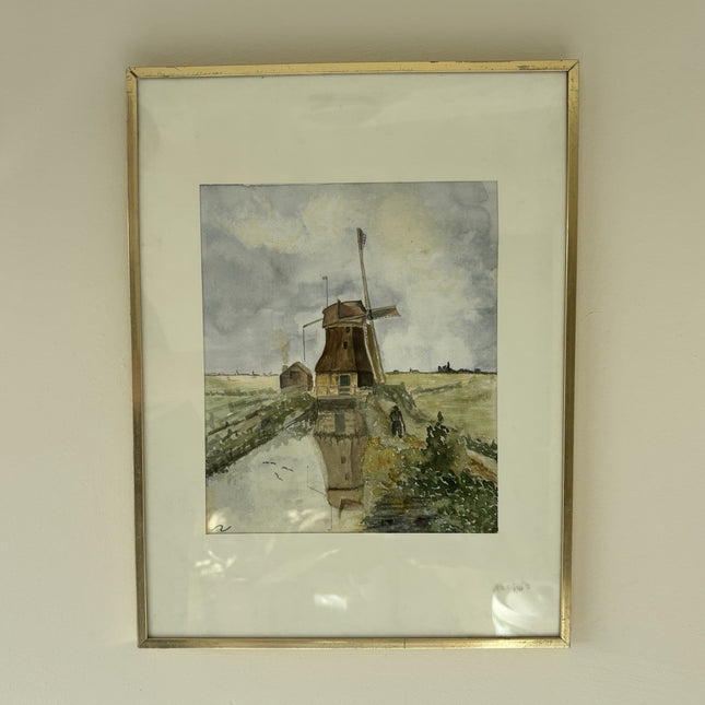 Aquarel Dutch Windmill Hand Made Glass Covered Art Holland Vintage OOAK item - HollandArtShop