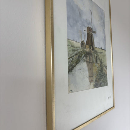 Aquarel Dutch Windmill Hand Made Glass Covered Art Holland Vintage OOAK item - HollandArtShop