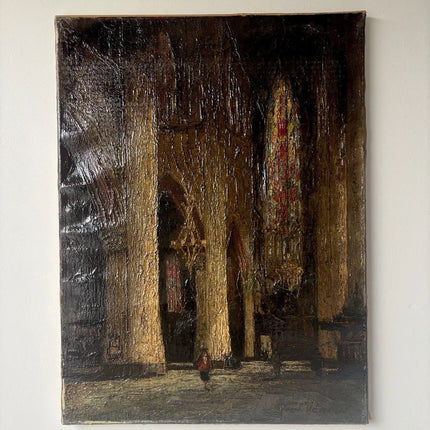 Atmospheric Church Interior Oil Painting with Light by A.J. Zwart - HollandArtShop