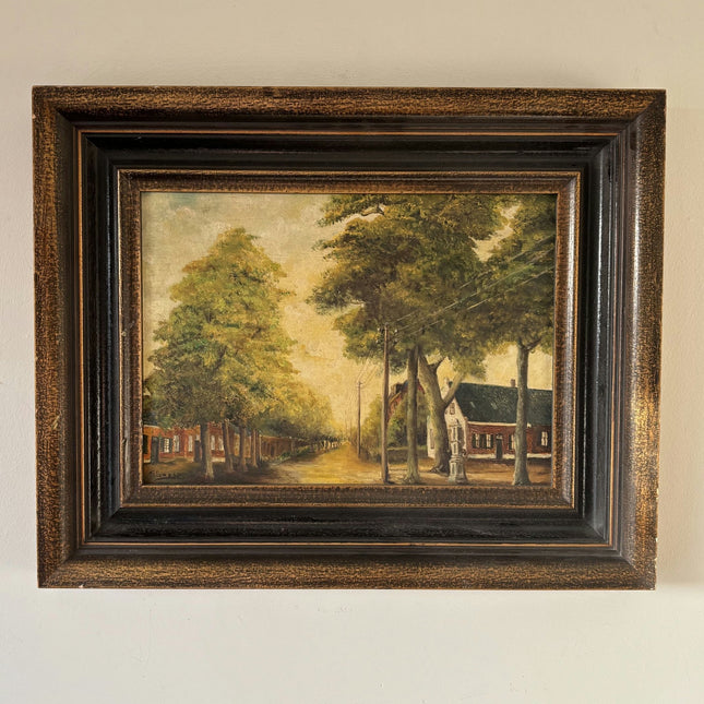 Authentic Landscape Oil Painting "Tree - Lined Street" Fine Medium Artwork - HollandArtShop
