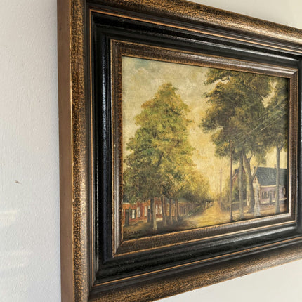 Authentic Landscape Oil Painting "Tree - Lined Street" Fine Medium Artwork - HollandArtShop