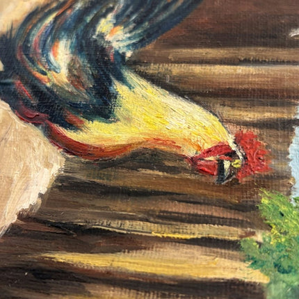Authentic Oil Painting Animals "Colorful Rooster" Intriguing Small Art - Holland Art Shop