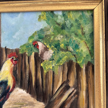 Authentic Oil Painting Animals "Colorful Rooster" Intriguing Small Art - Holland Art Shop