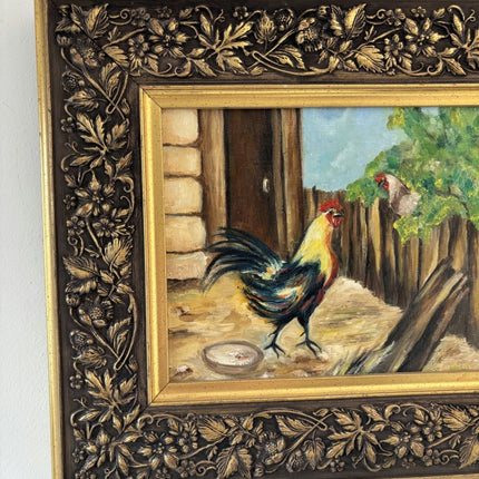 Authentic Oil Painting Animals "Colorful Rooster" Intriguing Small Art - Holland Art Shop
