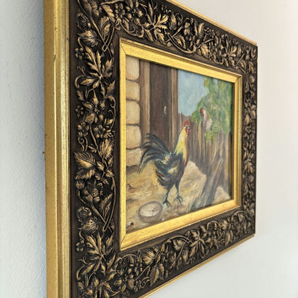 Authentic Oil Painting Animals "Colorful Rooster" Intriguing Small Art - Holland Art Shop