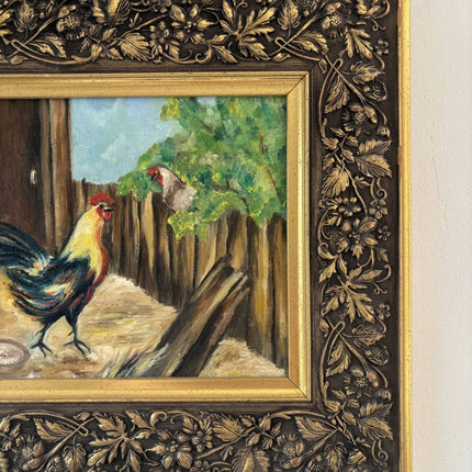 Authentic Oil Painting Animals "Colorful Rooster" Intriguing Small Art - Holland Art Shop