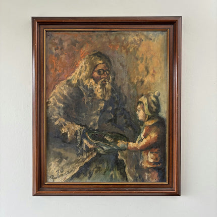 Authentic Oil Painting Figurative "Old Mans Gift" Original Medium Art - HollandArtShop