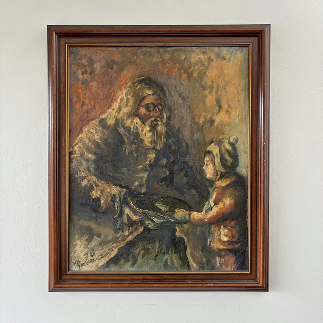 Authentic Oil Painting Figurative "Old Mans Gift" Original Medium Art - HollandArtShop