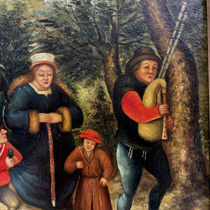 Authentic Oil Painting Figurative "Village Procession" Original Medium Artwork - HollandArtShop