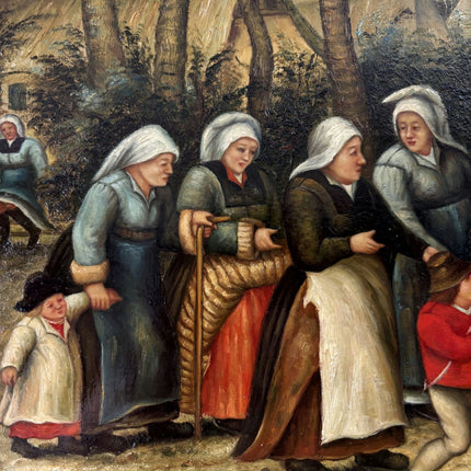 Authentic Oil Painting Figurative "Village Procession" Original Medium Artwork - HollandArtShop