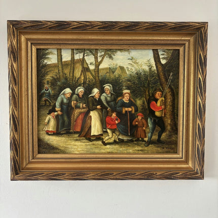Authentic Oil Painting Figurative "Village Procession" Original Medium Artwork - HollandArtShop