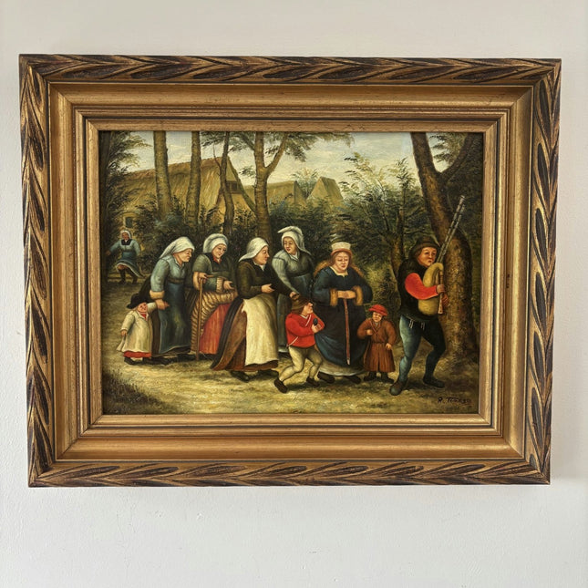 Authentic Oil Painting Figurative "Village Procession" Original Medium Artwork - HollandArtShop