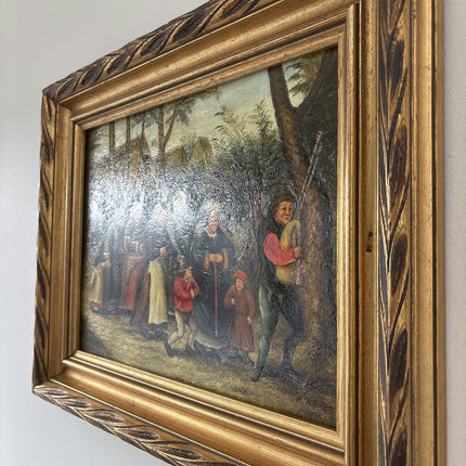 Authentic Oil Painting Figurative "Village Procession" Original Medium Artwork - HollandArtShop
