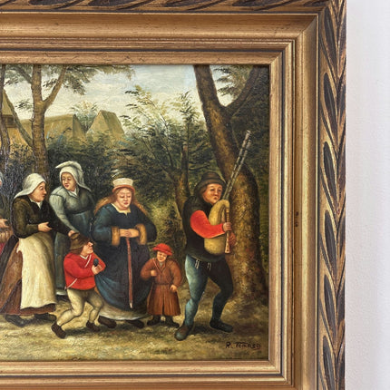 Authentic Oil Painting Figurative "Village Procession" Original Medium Artwork - HollandArtShop