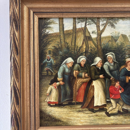 Authentic Oil Painting Figurative "Village Procession" Original Medium Artwork - HollandArtShop