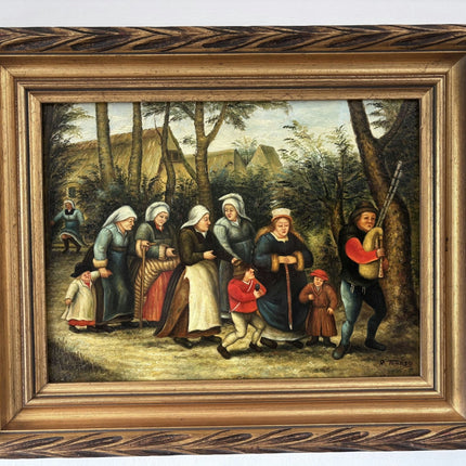Authentic Oil Painting Figurative "Village Procession" Original Medium Artwork - HollandArtShop