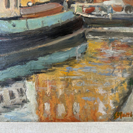 Authentic Oil Painting Harbor Scene "Colorful Boat" Fine Small Artwork - HollandArtShop