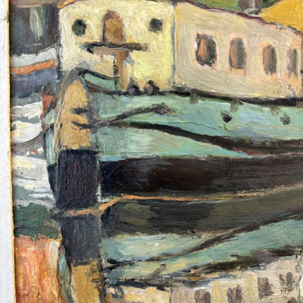 Authentic Oil Painting Harbor Scene "Colorful Boat" Fine Small Artwork - HollandArtShop