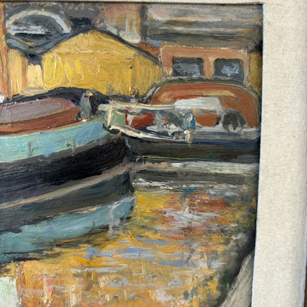 Authentic Oil Painting Harbor Scene "Colorful Boat" Fine Small Artwork - HollandArtShop