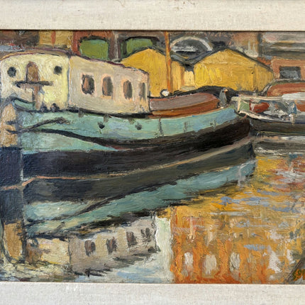 Authentic Oil Painting Harbor Scene "Colorful Boat" Fine Small Artwork - HollandArtShop