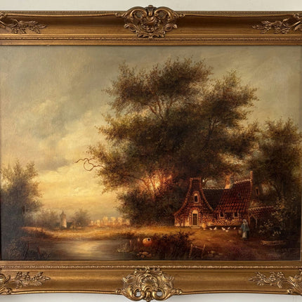 Authentic Oil Painting Landscape "Cottage By River" Striking Large Art - HollandArtShop
