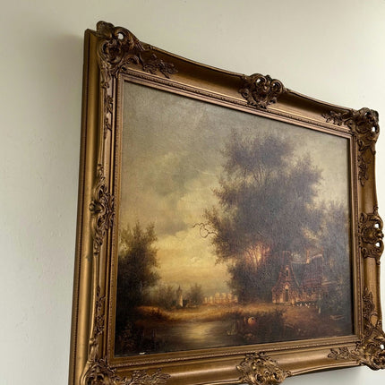 Authentic Oil Painting Landscape "Cottage By River" Striking Large Art - HollandArtShop