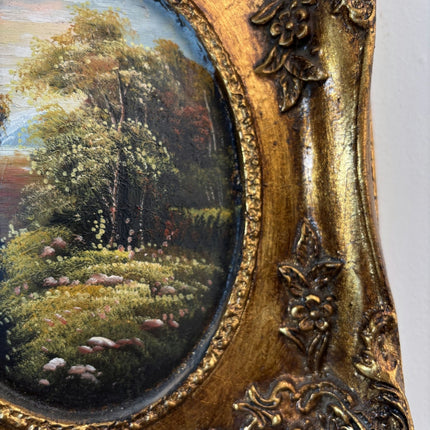 Authentic Oil Painting Landscape "Golden Frame" Original Small Artwork - HollandArtShop