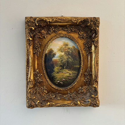 Authentic Oil Painting Landscape "Golden Frame" Original Small Artwork - HollandArtShop