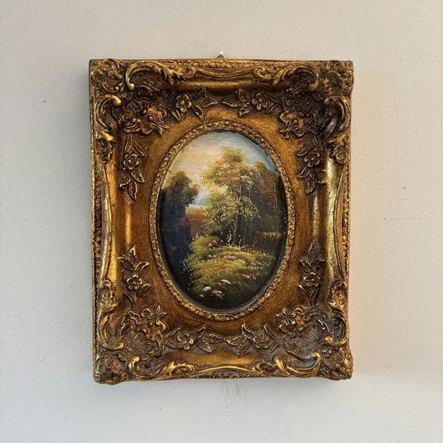 Authentic Oil Painting Landscape "Golden Frame" Original Small Artwork - HollandArtShop