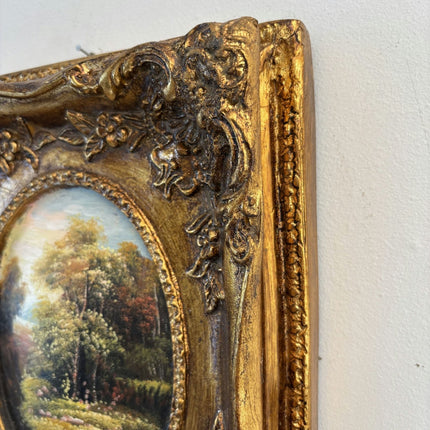 Authentic Oil Painting Landscape "Golden Frame" Original Small Artwork - HollandArtShop