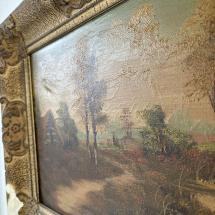 Authentic Oil Painting Landscape "Thatched Cottage" Vintage Medium Art - HollandArtShop
