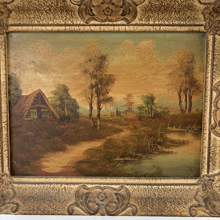Authentic Oil Painting Landscape "Thatched Cottage" Vintage Medium Art - HollandArtShop