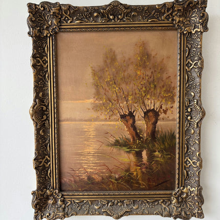 Authentic Oil Painting Landscape "Willow Tree" Traditional Medium Art - HollandArtShop