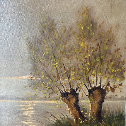 Authentic Oil Painting Landscape "Willow Tree" Traditional Medium Art - HollandArtShop
