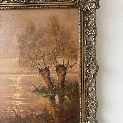 Authentic Oil Painting Landscape "Willow Tree" Traditional Medium Art - HollandArtShop