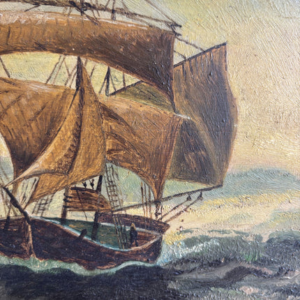 Expressive Seascape Oil Painting "Sailing Ship" Classic Small Artwork Holland Art Shop