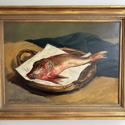 Detailed Still Life Oil Painting "Red Fish" Timeless Belgique Artwork Holland Art Shop