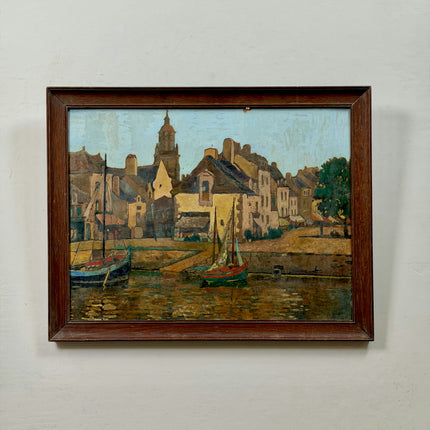 Timeless Harbor Scene Oil Painting "Harbor Boats" Original Art Holland Art Shop