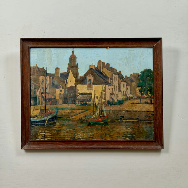 Timeless Harbor Scene Oil Painting "Harbor Boats" Original Art Holland Art Shop