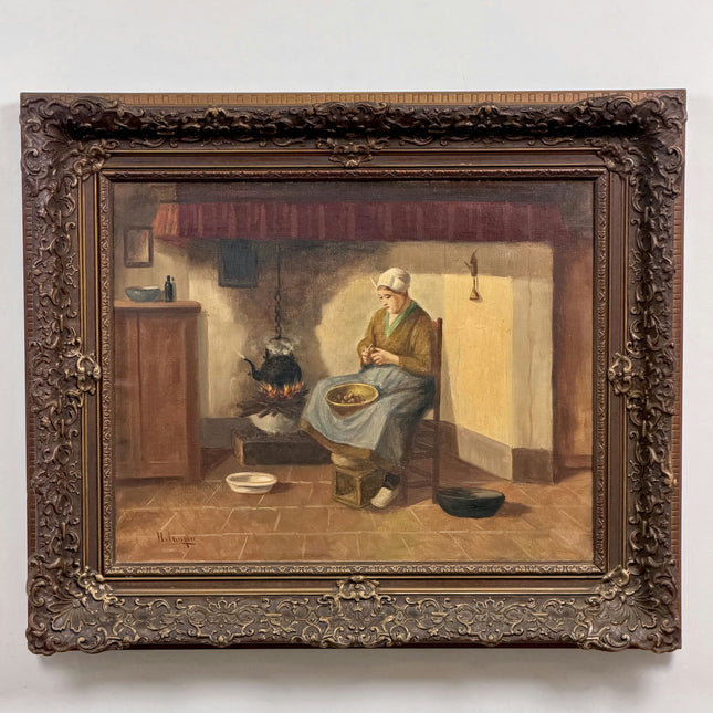 Rustic Interior Oil Painting "Peeling Woman" Authentic Art Holland Art Shop