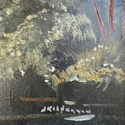 Refined Landscape Oil Painting "Blue Cabin" Vintage Art Holland Art Shop
