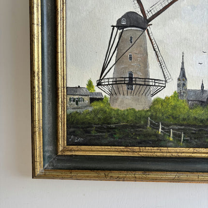 Traditional Landscape Oil Painting "Windmill Tower" Rustic Small Artwork Holland Art Shop