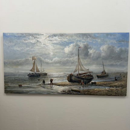 Vintage Seascape Oil Painting "Fishing Boat" Original Large Artwork Holland Art Shop