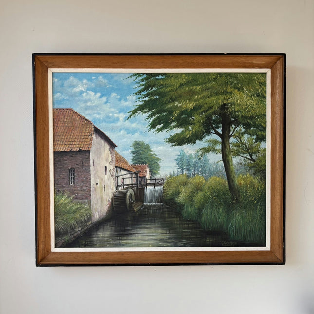 Original Landscape Oil Painting "Watermill Wheel" Traditional Artwork Holland Art Shop