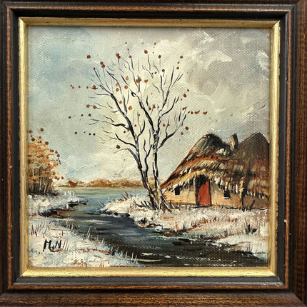 Timeless Still Life Oil Painting "Thatched Hut" Expressive Small Art Holland Art Shop
