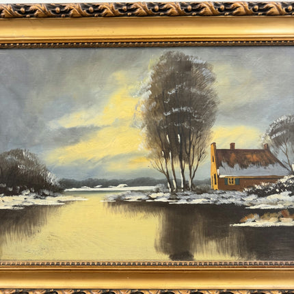 Handcrafted Winter Landscape Oil Painting "Snowy Cottage" Detailed Large Art Holland Art Shop