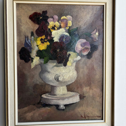 Elegant Floral Still Life Oil Painting "Pansy Bouquet" Rustic Art Holland Art Shop
