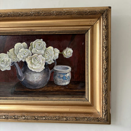 Expressive Floral Still Life Oil Painting "Teapot Bouquet" Handcrafted Artwork Holland Art Shop